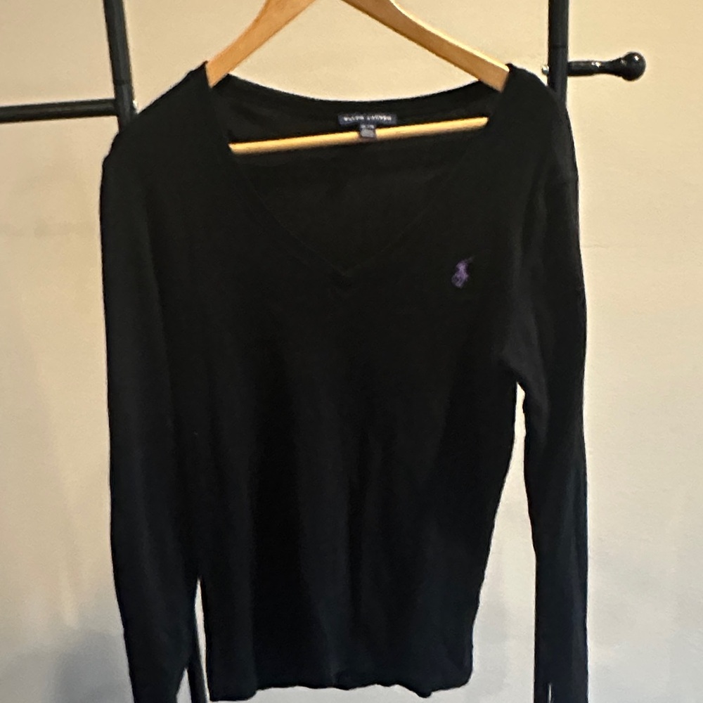 Black V-Neck Long Sleeve Top XL